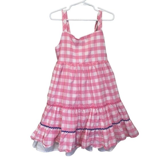 Tahari Girls Size 7 Party Dress Pink Layered Skirt Checked Sleeveless Summer - Picture 1 of 7